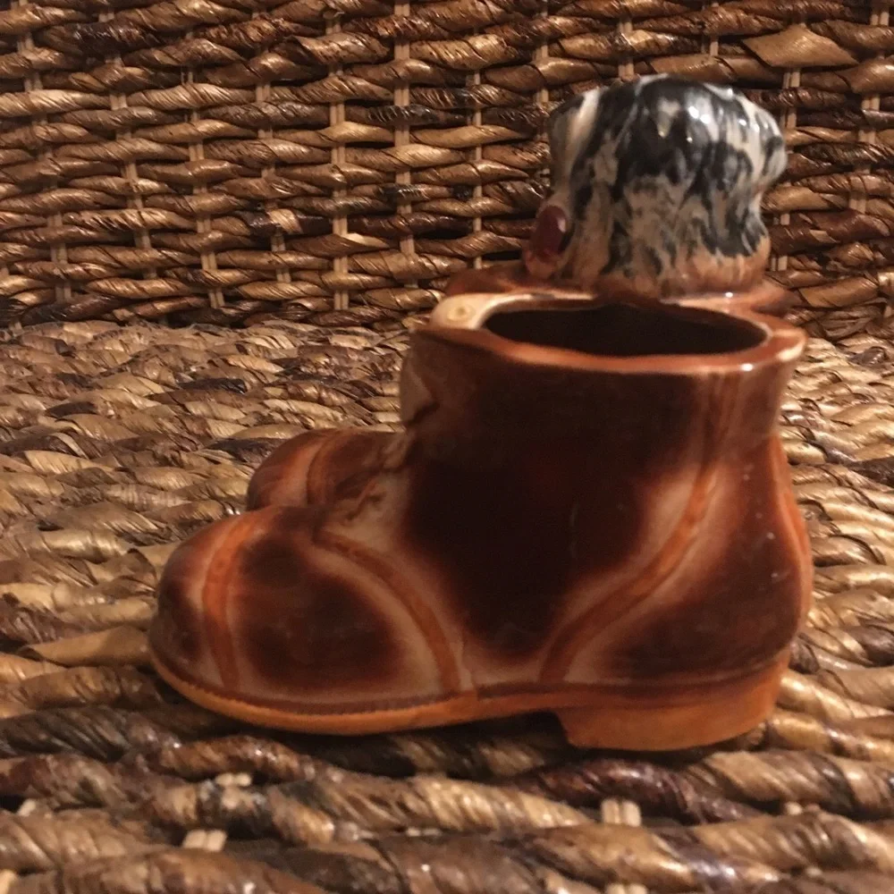 Vintage ceramic dog in boot